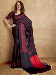 Women's Satin Printed Designer Saree With Blouse Piece