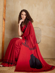 Women's Satin Printed Designer Saree With Blouse Piece