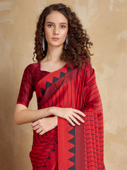 Women's Satin Printed Designer Saree With Blouse Piece