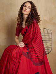 Women's Satin Printed Designer Saree With Blouse Piece