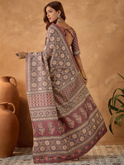 Women's Cotton Blend Printed Ready to Wear With Blouse Piece