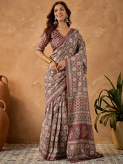 Women's Cotton Blend Printed Ready to Wear With Blouse Piece