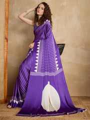 Women's Satin Printed Designer Saree With Blouse Piece