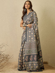 Women's Cotton Blend Printed Ready to Wear With Blouse Piece