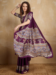 Women's Satin Printed Designer Saree With Blouse Piece