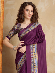 Women's Satin Printed Designer Saree With Blouse Piece