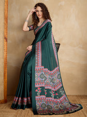 Women's Satin Printed Designer Saree With Blouse Piece
