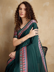 Women's Satin Printed Designer Saree With Blouse Piece