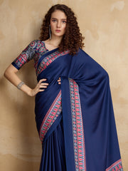 Women's Satin Printed Designer Saree With Blouse Piece
