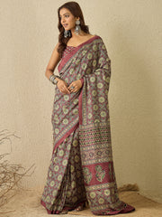 Women's Cotton Blend Printed Ready to Wear With Blouse Piece