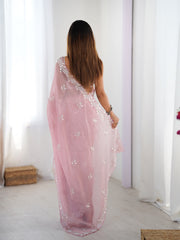 Women's Chiffon Mauve Embellished Designer Saree With Blouse Piece