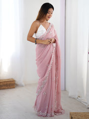 Women's Chiffon Mauve Embellished Designer Saree With Blouse Piece