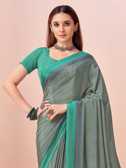 ساري نسائي مطبوع عليه صورة باللون الأخضر البحري من الكريب مع قطعة بلوزة