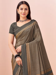 ساري نسائي بيج مطبوع من الكريب مع قطعة بلوزة