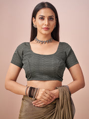 ساري نسائي بيج مطبوع من الكريب مع قطعة بلوزة