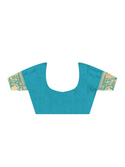 ساري نسائي من مزيج الحرير، أزرق فاتح، بتصميم منسوج، مع قطعة بلوزة