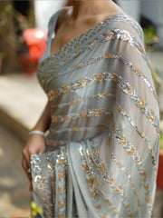 Women's Georgette Metallic Embellished Designer Saree With Blouse Piece