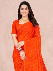 Women's Chiffon Orange Printed Designer Saree With Blouse Piece