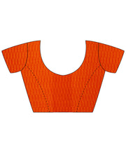 Women's Chiffon Orange Printed Designer Saree With Blouse Piece