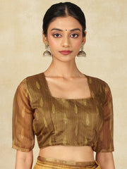Women's Cotton Linen Camel Brown Printed Designer Saree With Blouse Piece