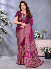 Women's Crepe Printed Designer Saree With Blouse Piece