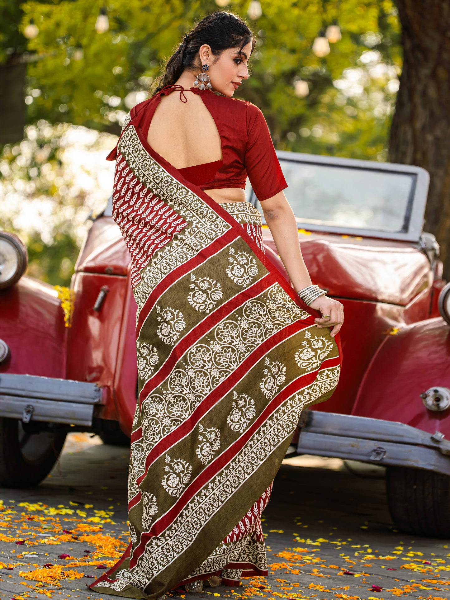 Women's Bhagalpuri Silk Maroon Printed Designer Saree With Blouse Piece