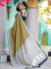 Women's Bhagalpuri Silk Olive Printed Designer Saree With Blouse Piece