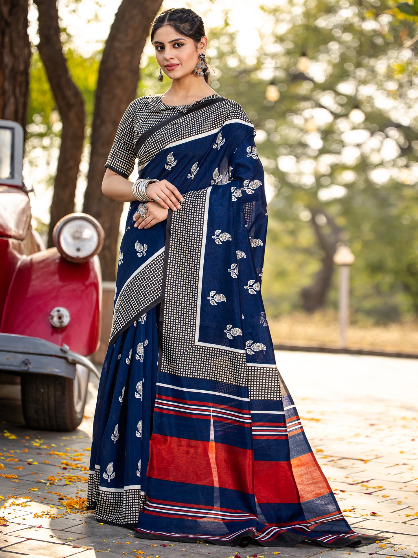 Women's Bhagalpuri Silk Blue Printed Designer Saree With Blouse Piece