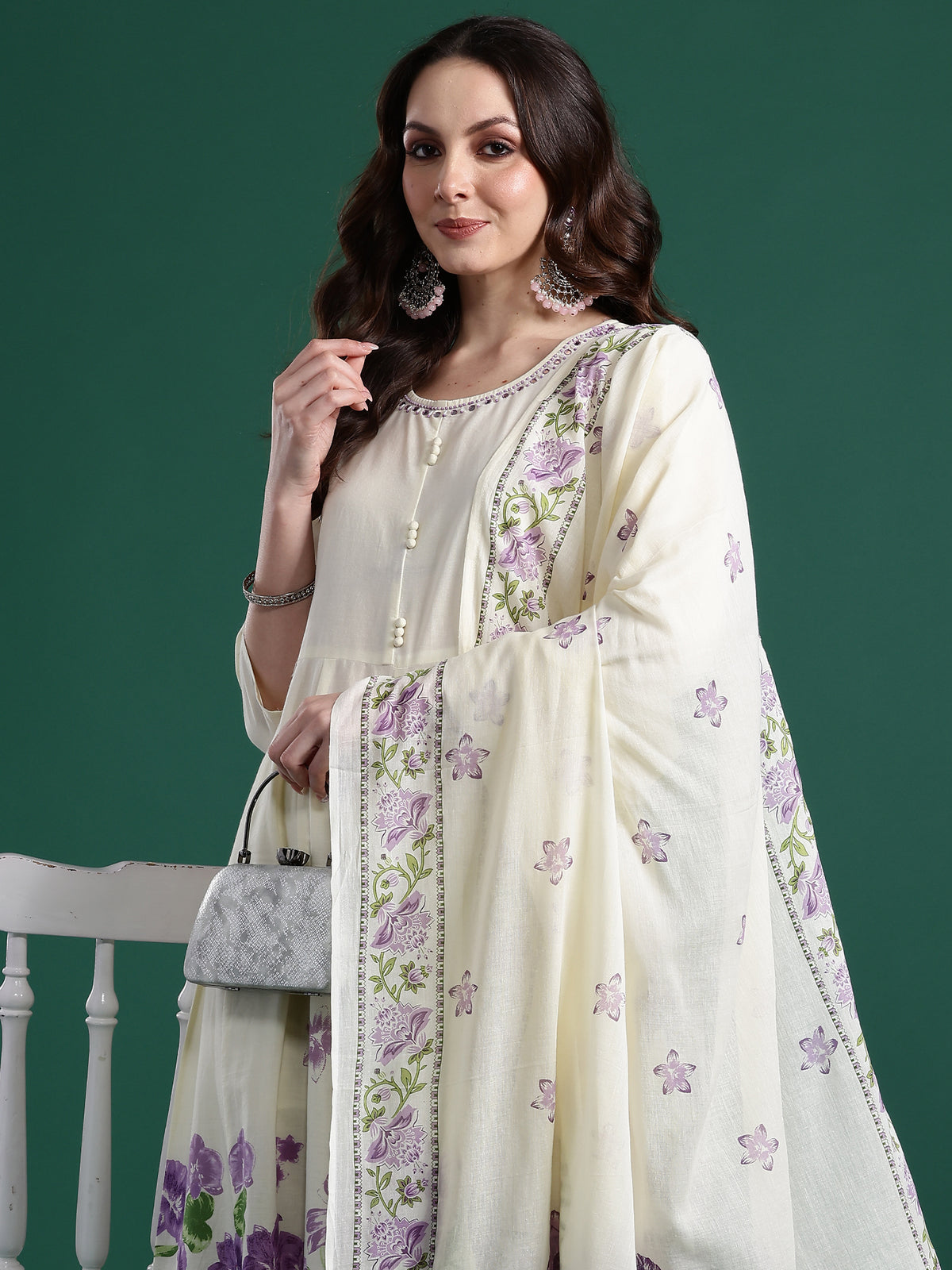 Pink Embroidered Straight Kurta Trousers With Dupatta Set