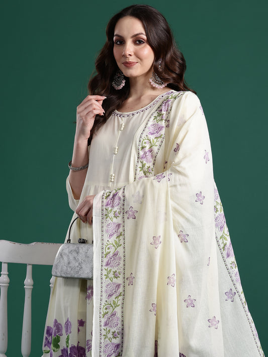Pink Embroidered Straight Kurta Trousers With Dupatta Set
