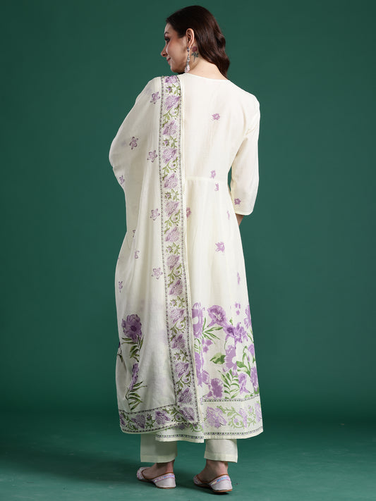 Pink Embroidered Straight Kurta Trousers With Dupatta Set
