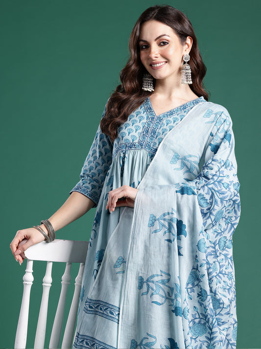 Purple Embroidered Straight Kurta Trousers With Dupatta set