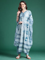 Purple Embroidered Straight Kurta Trousers With Dupatta set