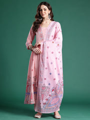Green Embroidered Straight Kurta Trousers With Dupatta Set