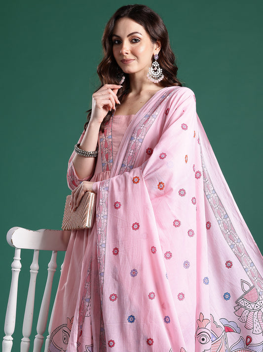 Green Embroidered Straight Kurta Trousers With Dupatta Set