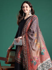 Black Solid A-Line Kurta Trousers With Dupatta Set