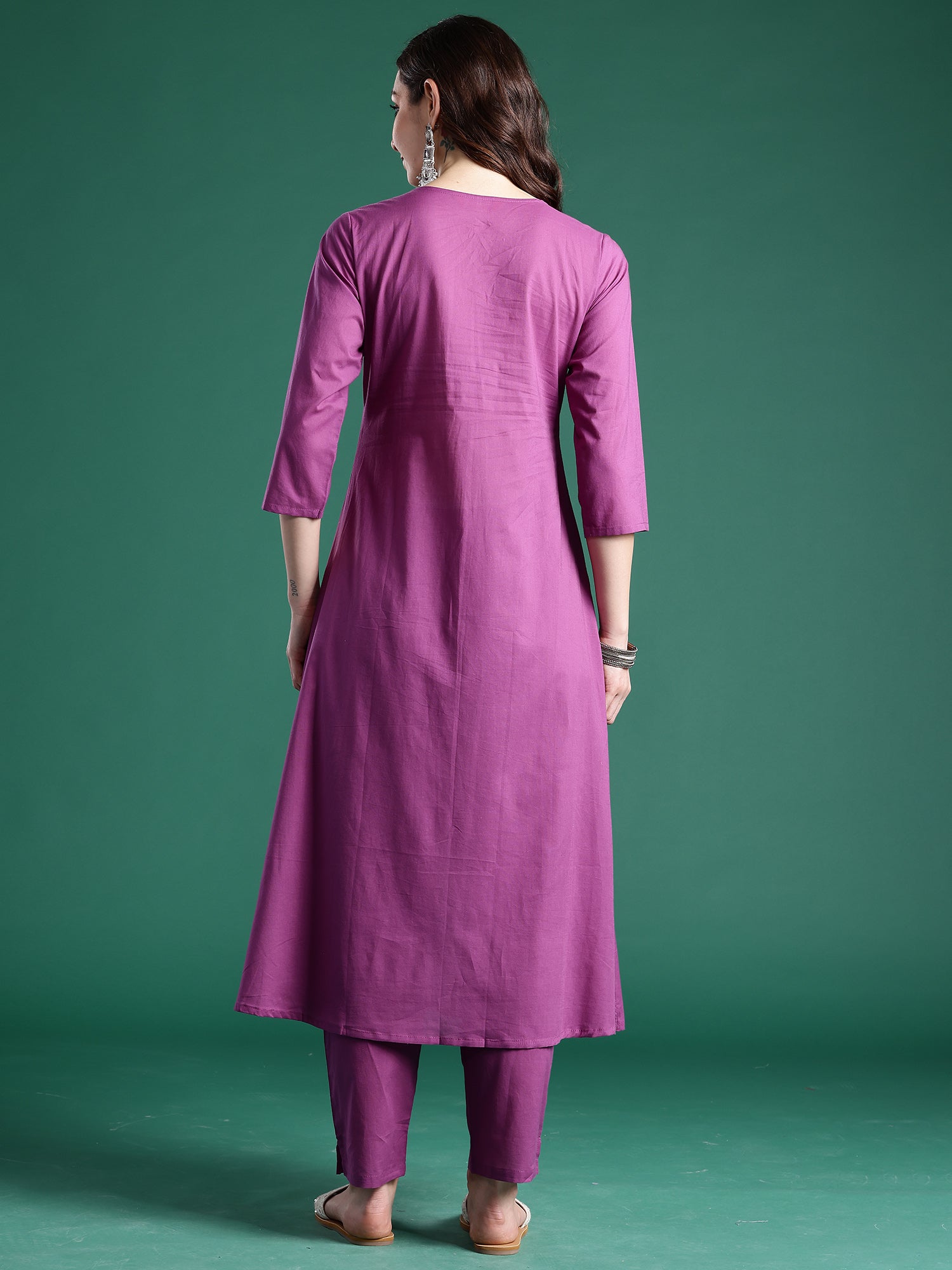 Purple Embroidered A-Line Kurta Trousers set
