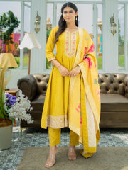 Purple Printed Straight Kurta Trousers With Dupatta set