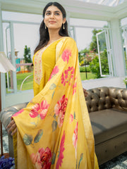 Purple Printed Straight Kurta Trousers With Dupatta set