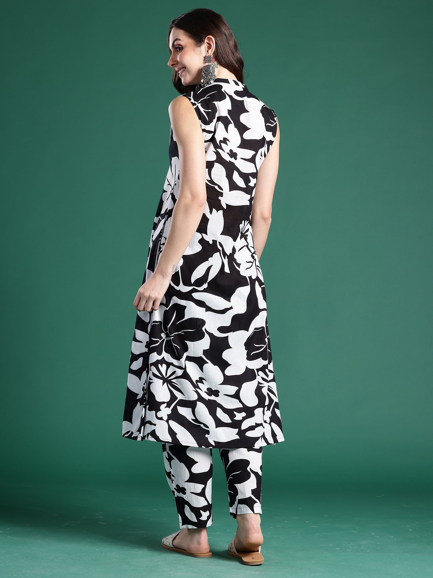 Black Printed A-Line Kurta Trousers Set