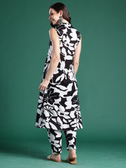 Black Printed A-Line Kurta Trousers Set