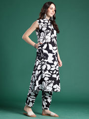Black Printed A-Line Kurta Trousers Set