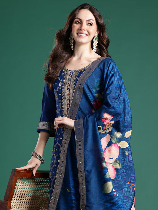 Black Printed A-Line Kurta Trousers With Dupatta set