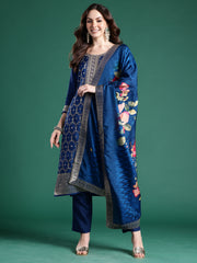 Black Printed A-Line Kurta Trousers With Dupatta set