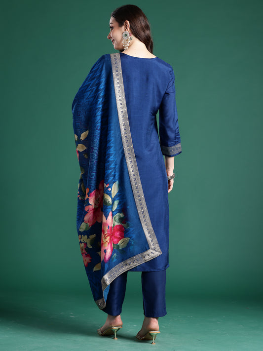 Black Printed A-Line Kurta Trousers With Dupatta set