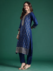 Black Printed A-Line Kurta Trousers With Dupatta set