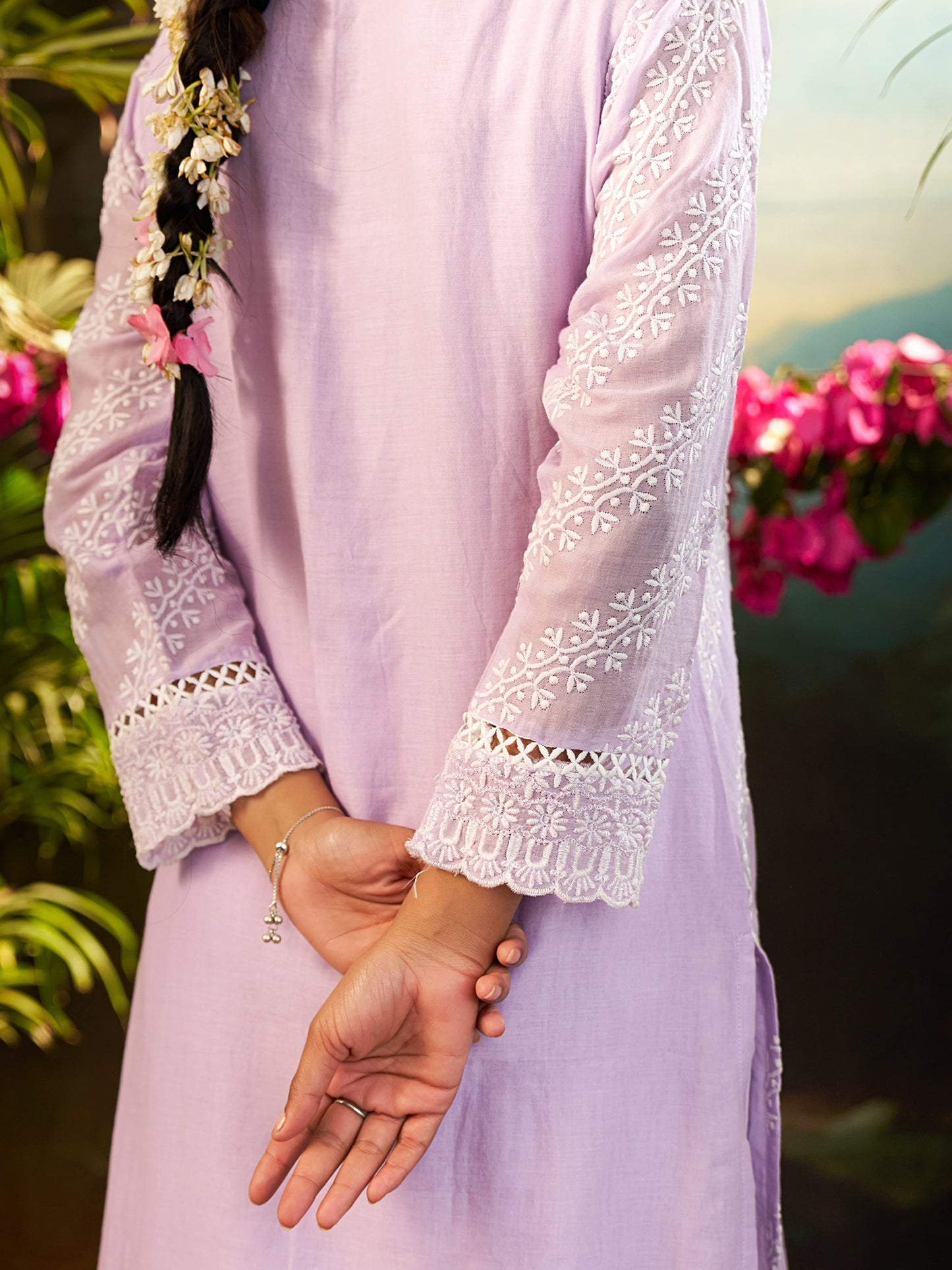 Purple Embroidered Straight Kurta Trousers With Dupatta Set
