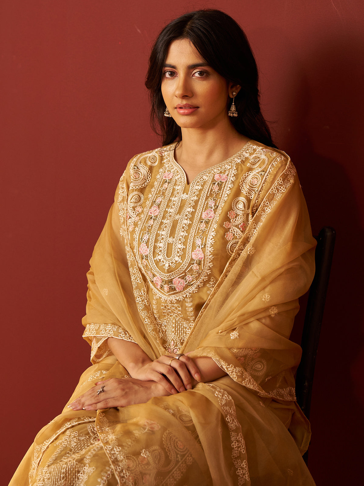 Blue Printed Straight Kurta Trousers With Dupatta Set