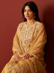 Blue Printed Straight Kurta Trousers With Dupatta Set