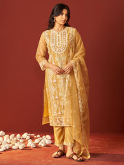 Blue Printed Straight Kurta Trousers With Dupatta Set